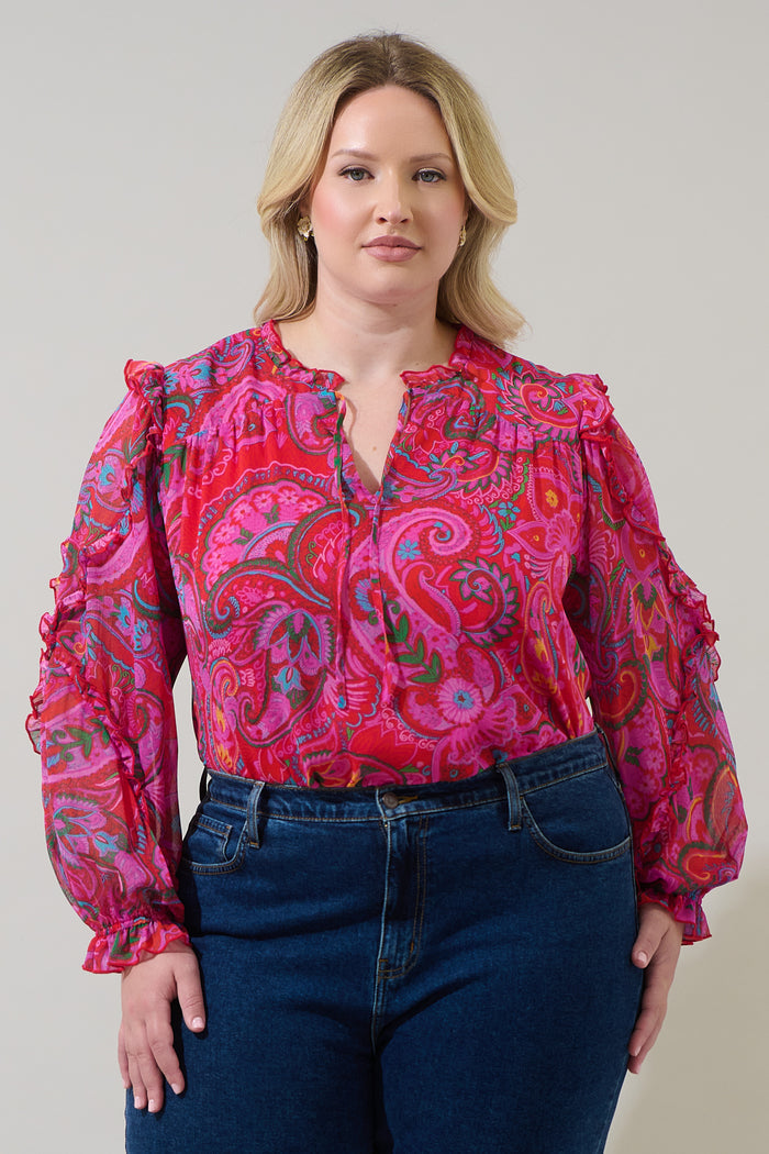 Anais Floral Raj Ruffle Balloon Sleeve Curve