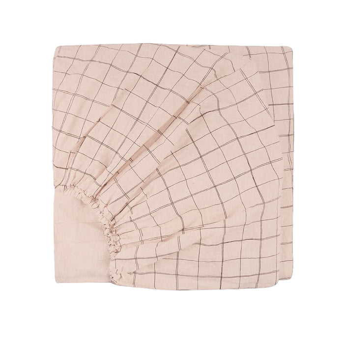 Baby Fitted Sheet Washed Cotton Mauve Pink Grid 70x140 cm
