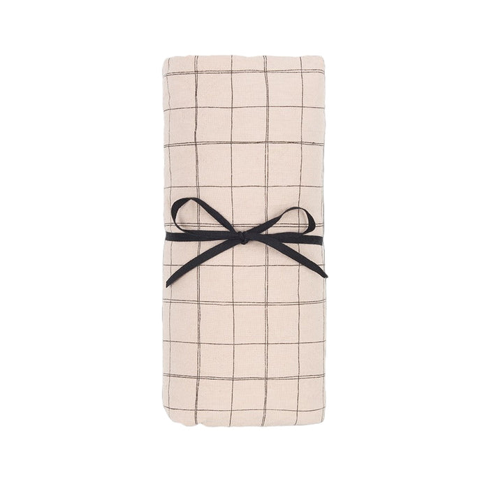 Baby Fitted Sheet Washed Cotton Mauve Pink Grid 70x140 cm