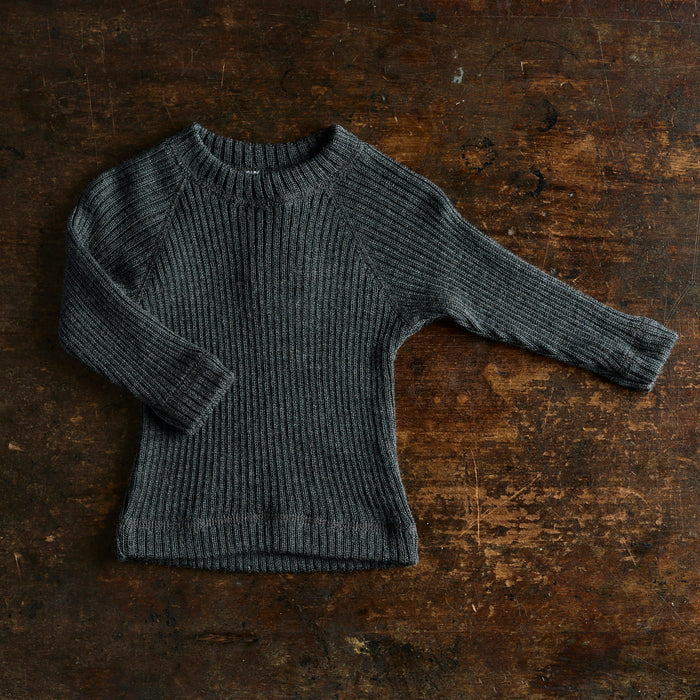 Baby & Kids Merino Wool Heavy Rib Sweater - Charcoal
