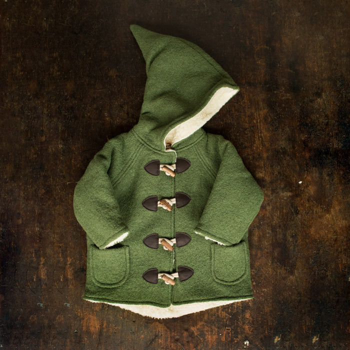 Baby & Kids Wool/Cotton Sherpa Pixie Hooded Coat - Moss Green