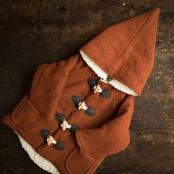Baby & Kids Wool/Cotton Sherpa Pixie Hooded Coat - Terracotta