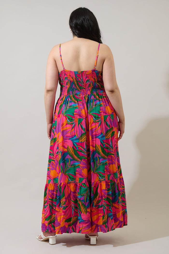 Beal Tropical Smocked Maxi Dress Curve