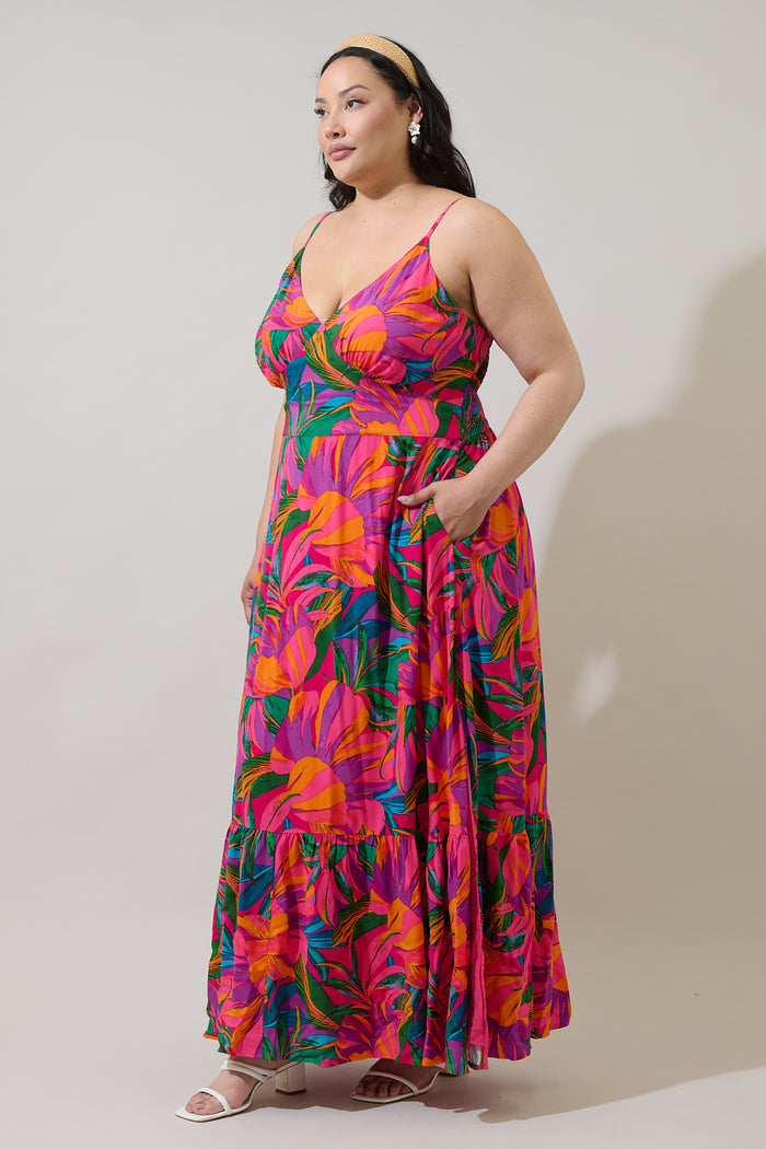 Beal Tropical Smocked Maxi Dress Curve