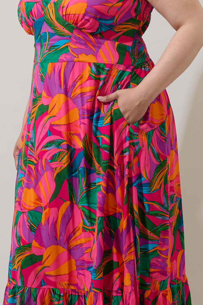 Beal Tropical Smocked Maxi Dress Curve