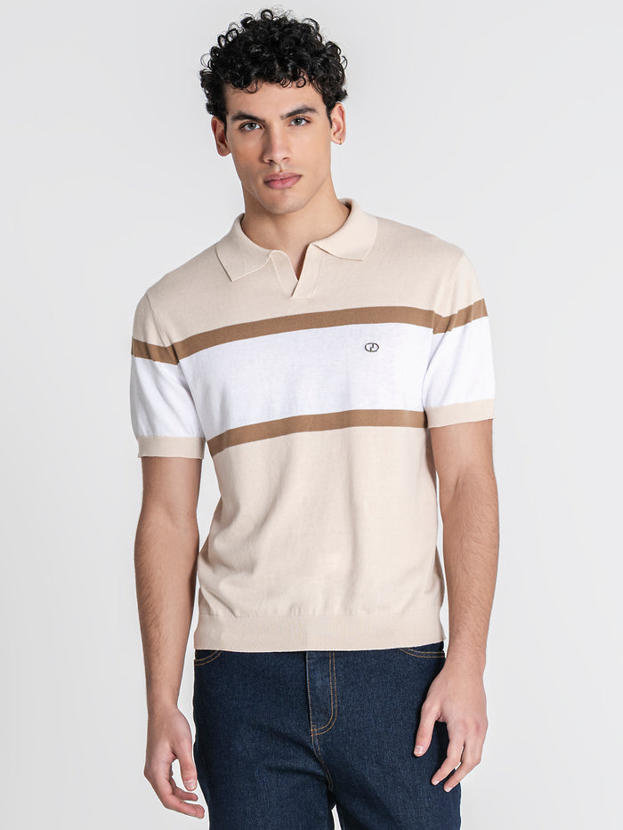 polos / Beige Block Knit Polo