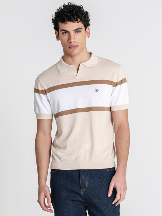 polos / Beige Block Knit Polo