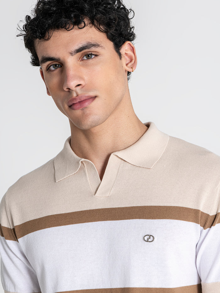 polos / Beige Block Knit Polo