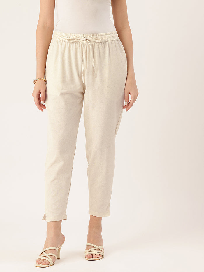 Beige Solid Pencil Pant