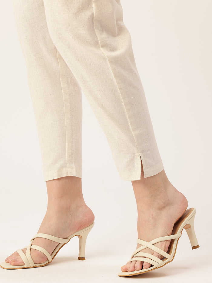 Beige Solid Pencil Pant