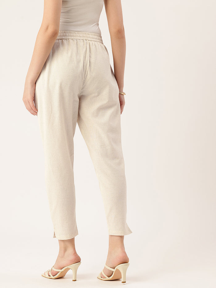Beige Solid Pencil Pant