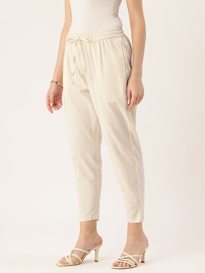 Beige Solid Pencil Pant