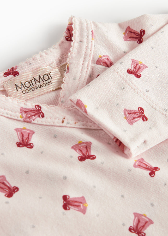 Baby wrap bodysuit with red Christmas bell print