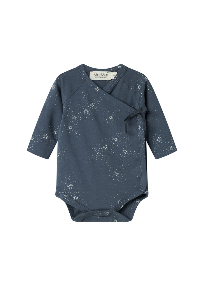 Dark blue wrap bodystocking with star print for baby