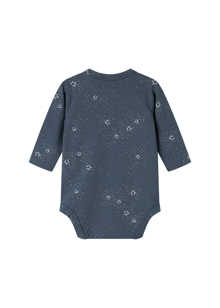 Dark blue wrap bodystocking with star print for baby