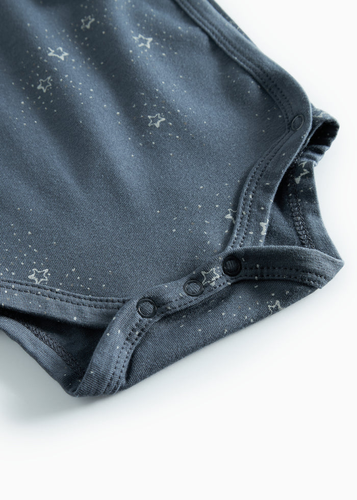 Dark blue wrap bodystocking with star print for baby