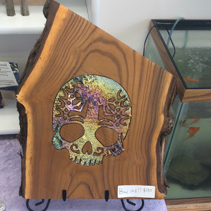 Bismuth Skull on Russian Oak