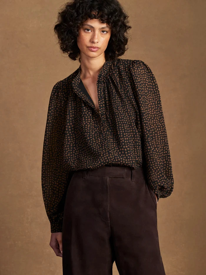 Black and Camel Print Top