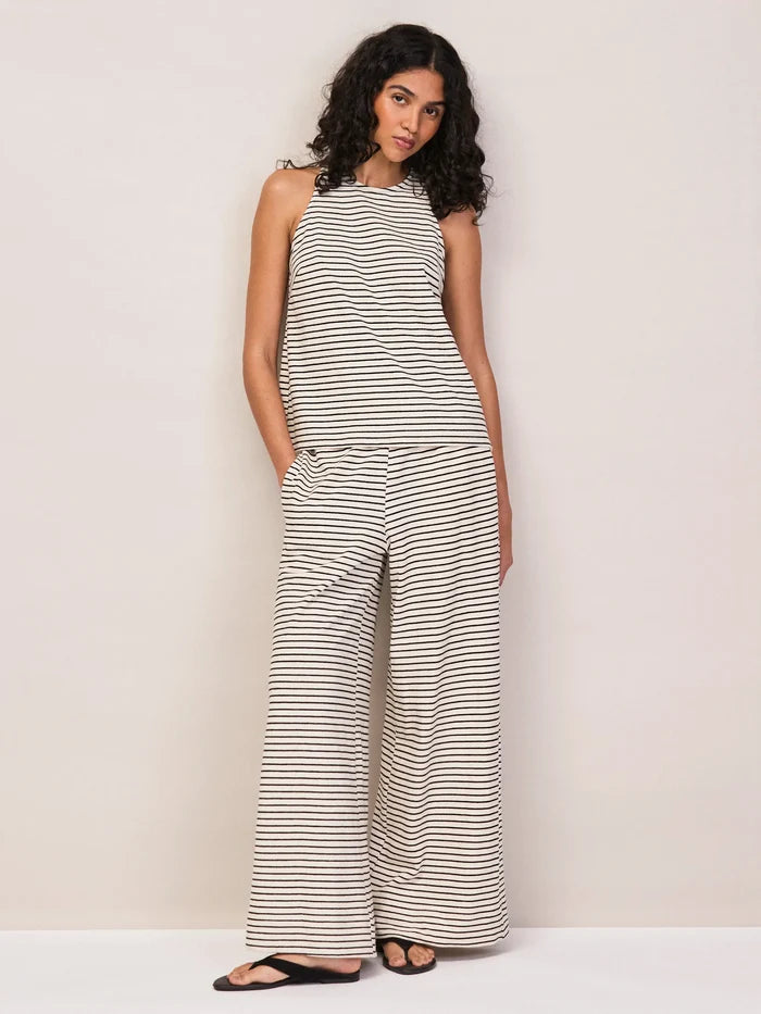 Black and White Stripe Cotton-Jersey Halter Top
