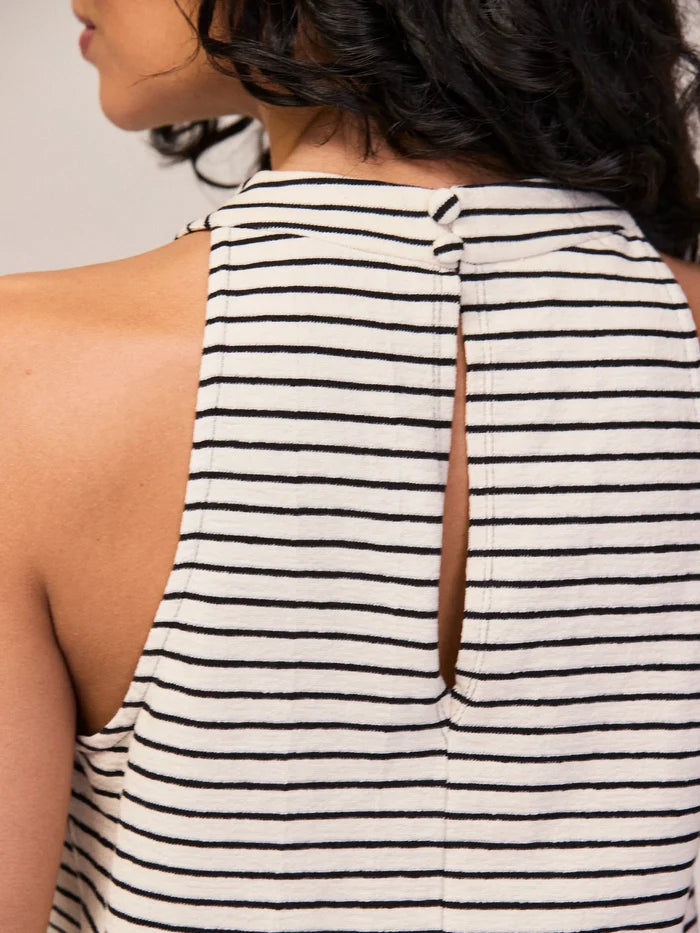 Black and White Stripe Cotton-Jersey Halter Top