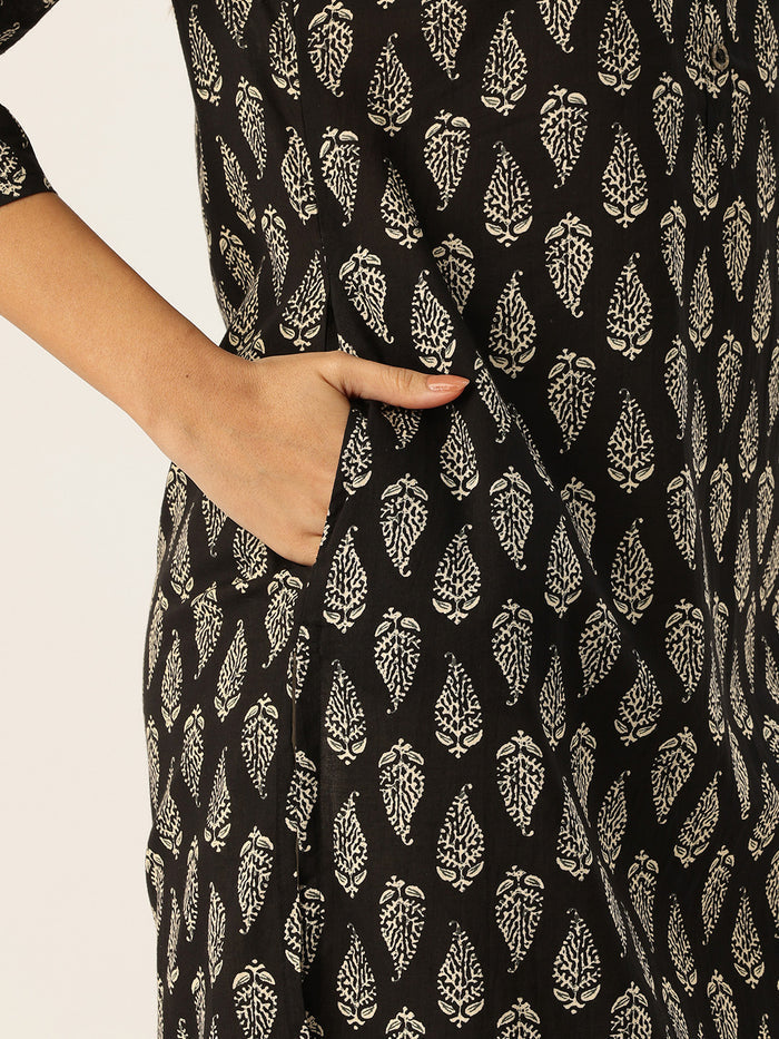 Black & Beige Printed A Line Kurta