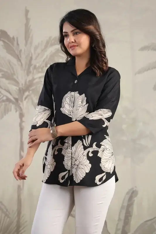 Black Blossom Grace Russian Silk Top