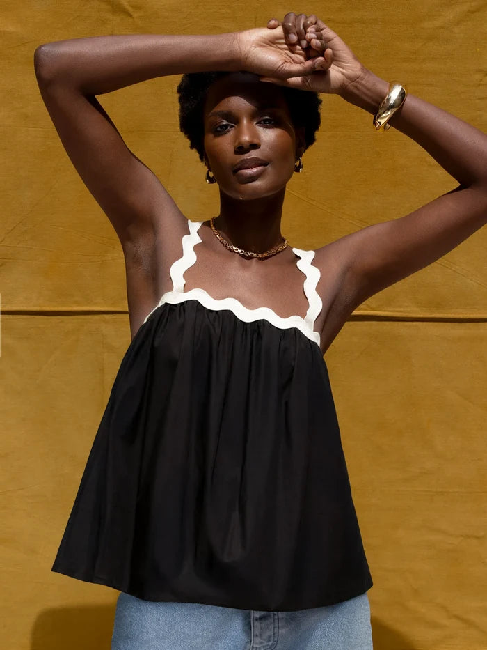 Black Contrast Strap Cami Top