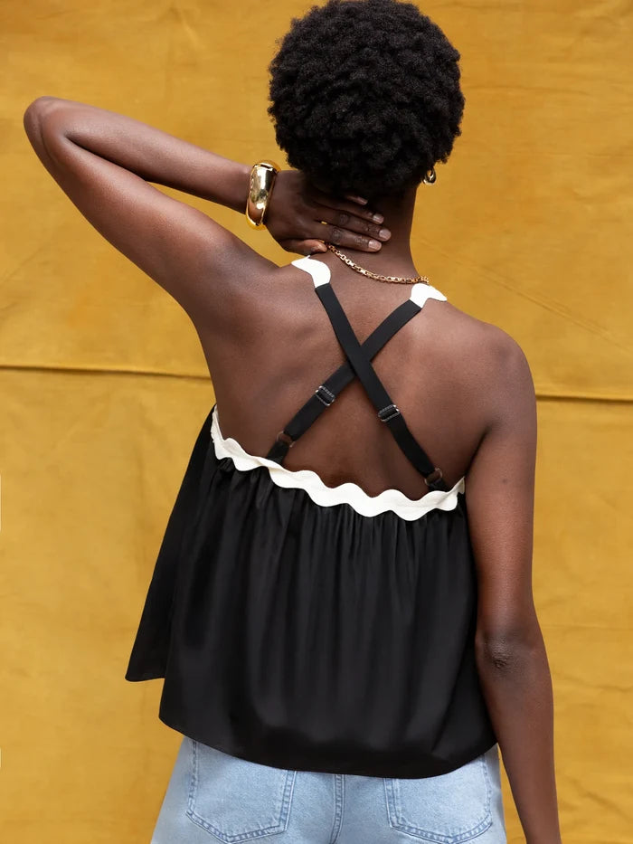 Black Contrast Strap Cami Top