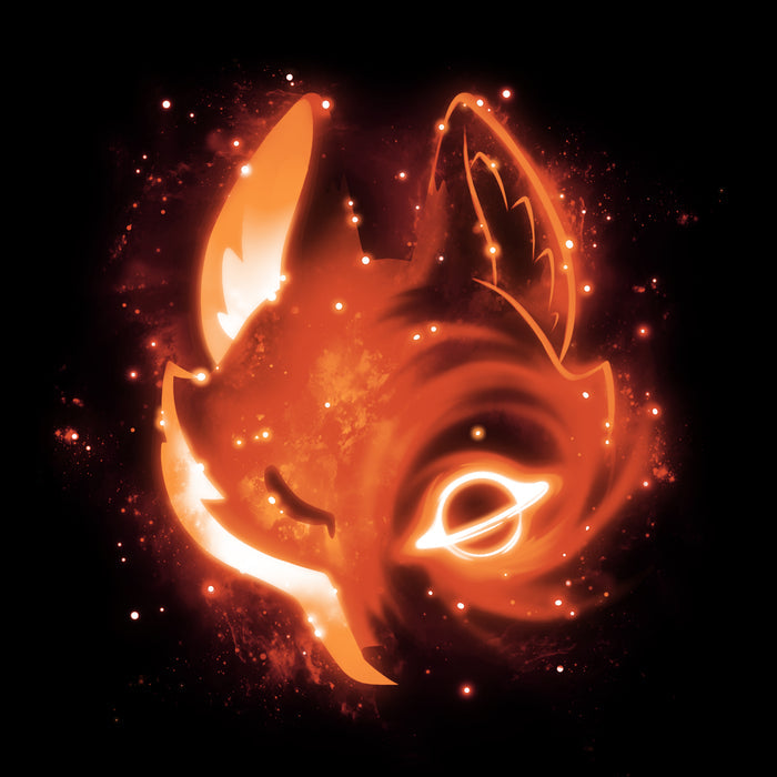 Premium Cotton T-shirt_TeeTurtle black Black Hole Fox Premium Cotton T-Shirt featuring a galaxy in the shape of a fox with a glowing planet for an eye and a field of stars around it