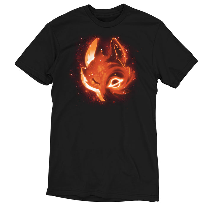 Premium Cotton T-shirt_TeeTurtle black Black Hole Fox Premium Cotton T-Shirt featuring a galaxy in the shape of a fox with a glowing planet for an eye and a field of stars around it