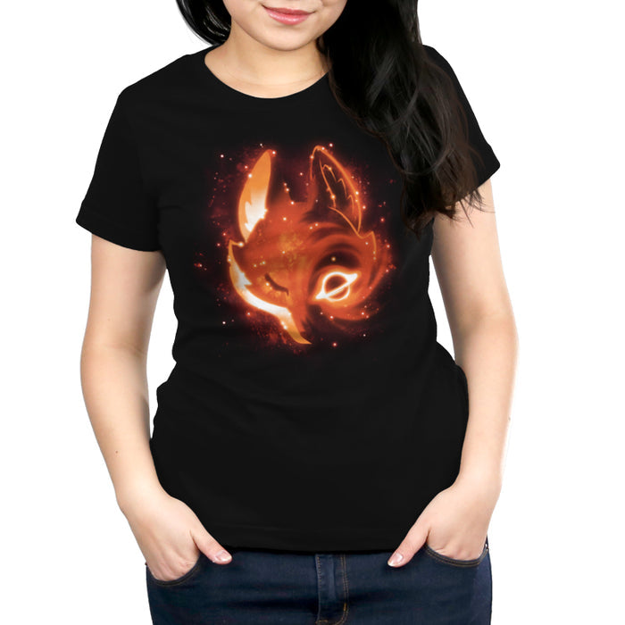Premium Cotton T-shirt_TeeTurtle black Black Hole Fox Premium Cotton T-Shirt featuring a galaxy in the shape of a fox with a glowing planet for an eye and a field of stars around it