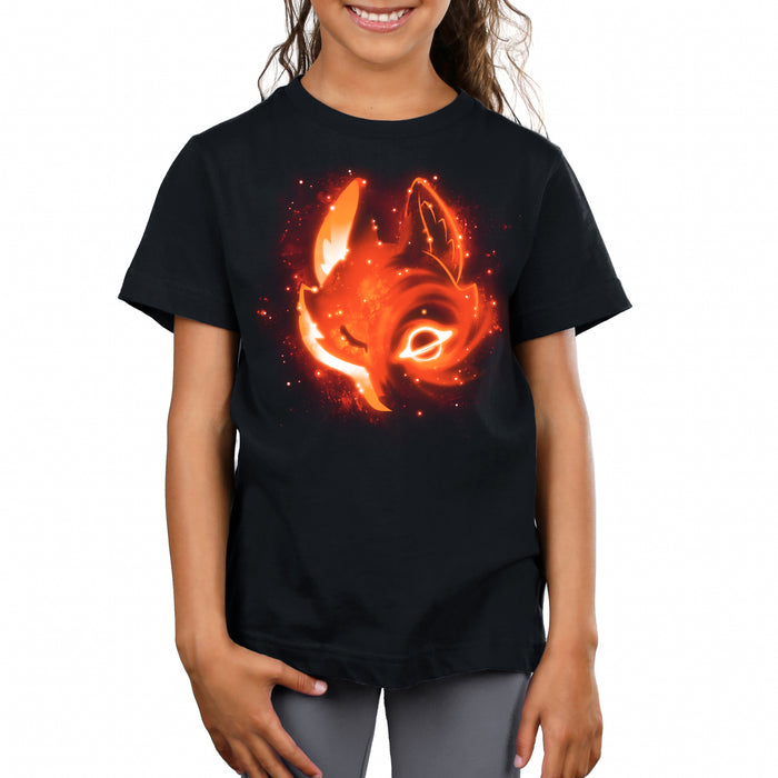 Premium Cotton T-shirt_TeeTurtle black Black Hole Fox Premium Cotton T-Shirt featuring a galaxy in the shape of a fox with a glowing planet for an eye and a field of stars around it