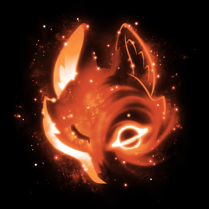 Premium Cotton T-shirt_TeeTurtle black Black Hole Fox Premium Cotton T-Shirt featuring a galaxy in the shape of a fox with a glowing planet for an eye and a field of stars around it