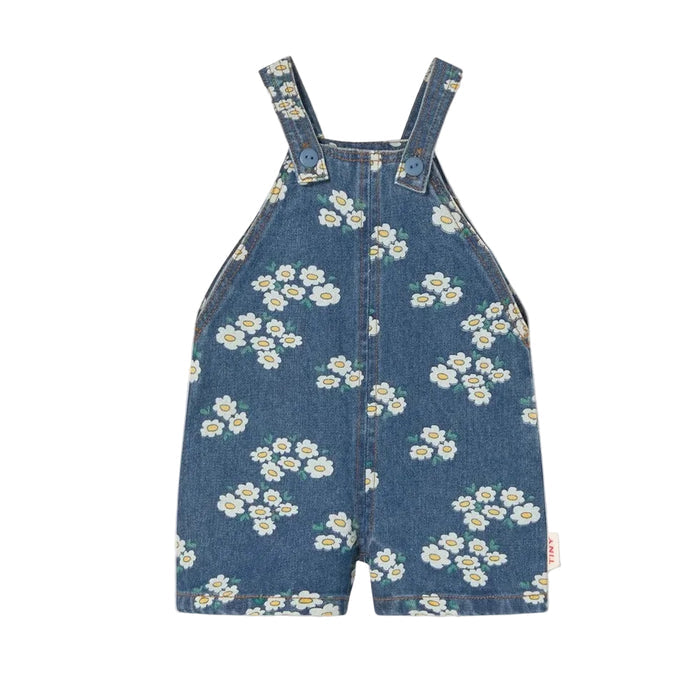 TINYCOTTONS Blossoms Denim Short Dungaree Medium Wash Denim available at SMOL