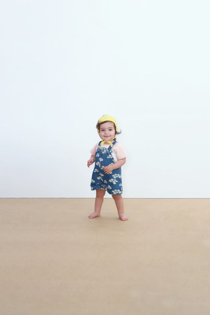 TINYCOTTONS Blossoms Denim Short Dungaree Medium Wash Denim available at SMOL