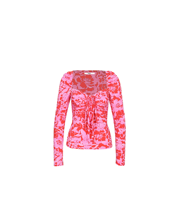 BOBBI TIE LONG SLEEVE  CHERRY FLORAL