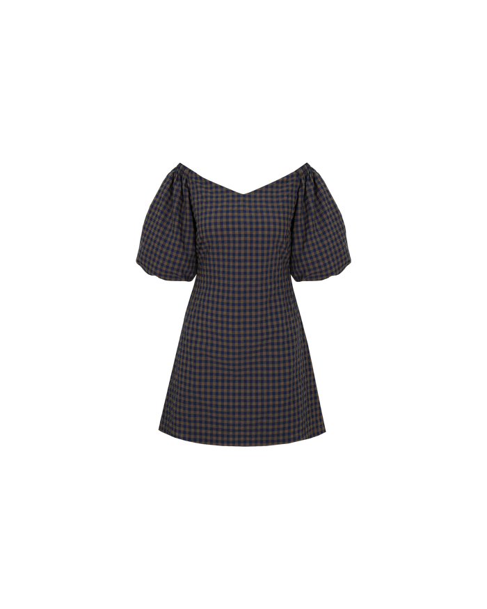 BON GINGHAM MINIDRESS NAVY BROWN GINGHAM