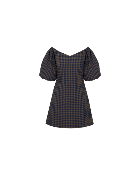 BON GINGHAM MINIDRESS NAVY BROWN GINGHAM