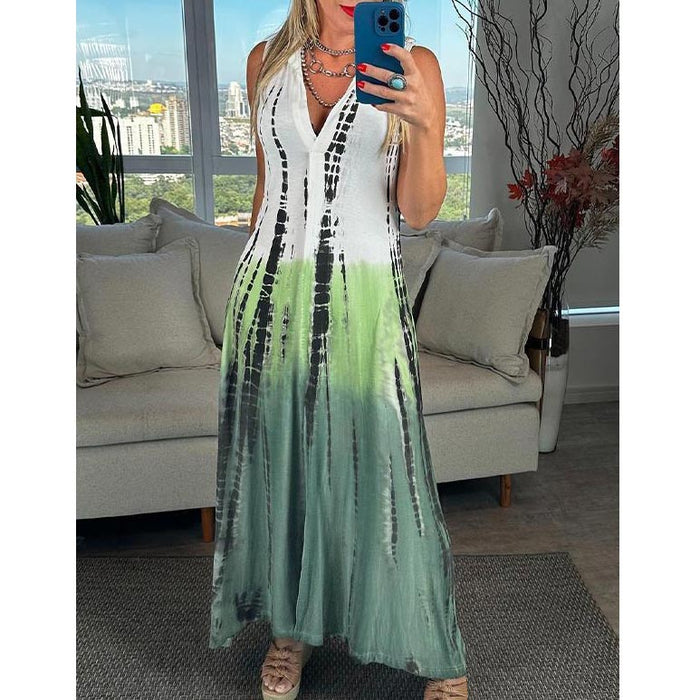 Calista - Robe Sans Manches Tie-Dye avec Revers et Décolleté en V
