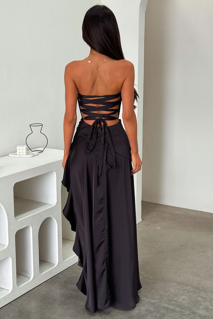 Carly Strapless Satin Maxi Dress - Black