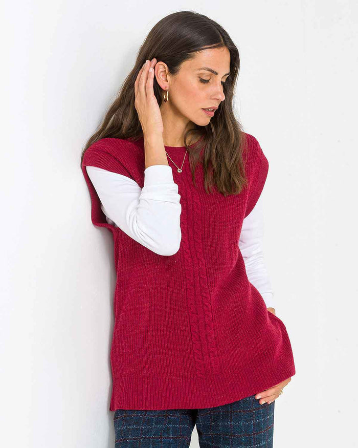 Casey Cable Knit Lambswool Slipover - Rhubarb - Image 1 - The Classic Boutique