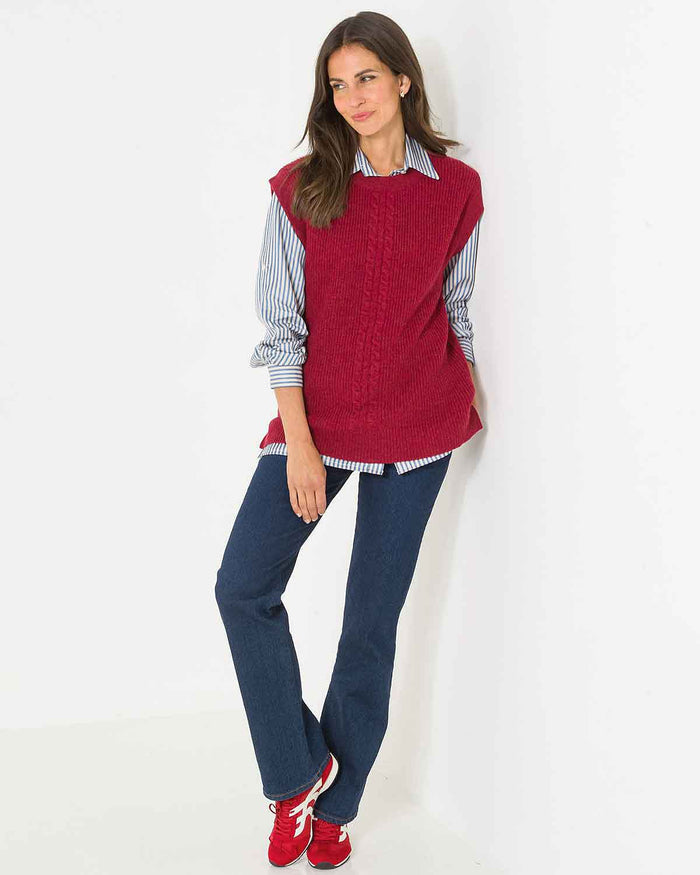 Casey Cable Knit Lambswool Slipover - Rhubarb - Image 2 - The Classic Boutique