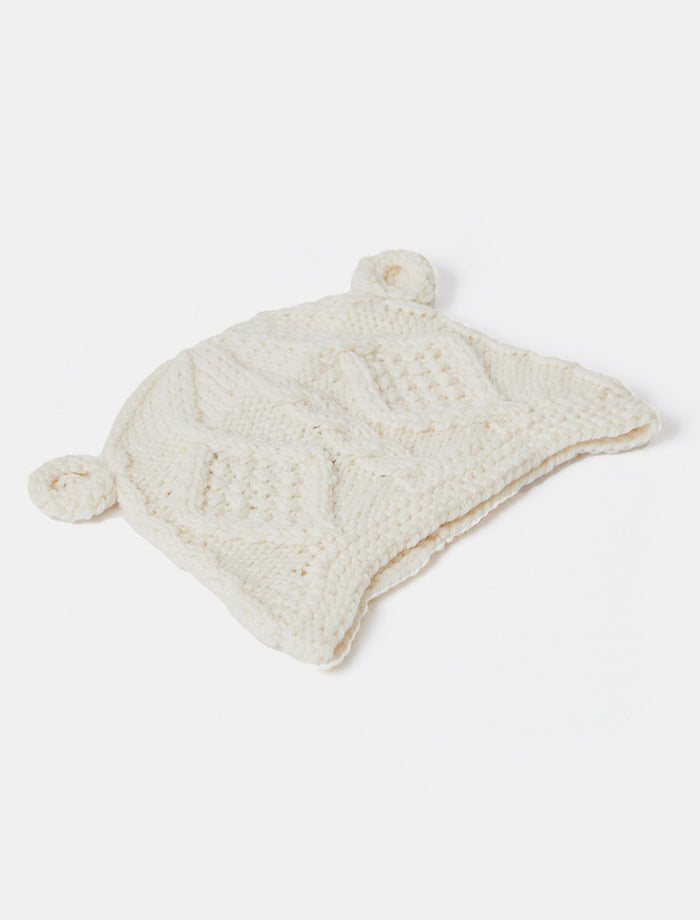 Children's Aran Hat with Ears - White #color-white