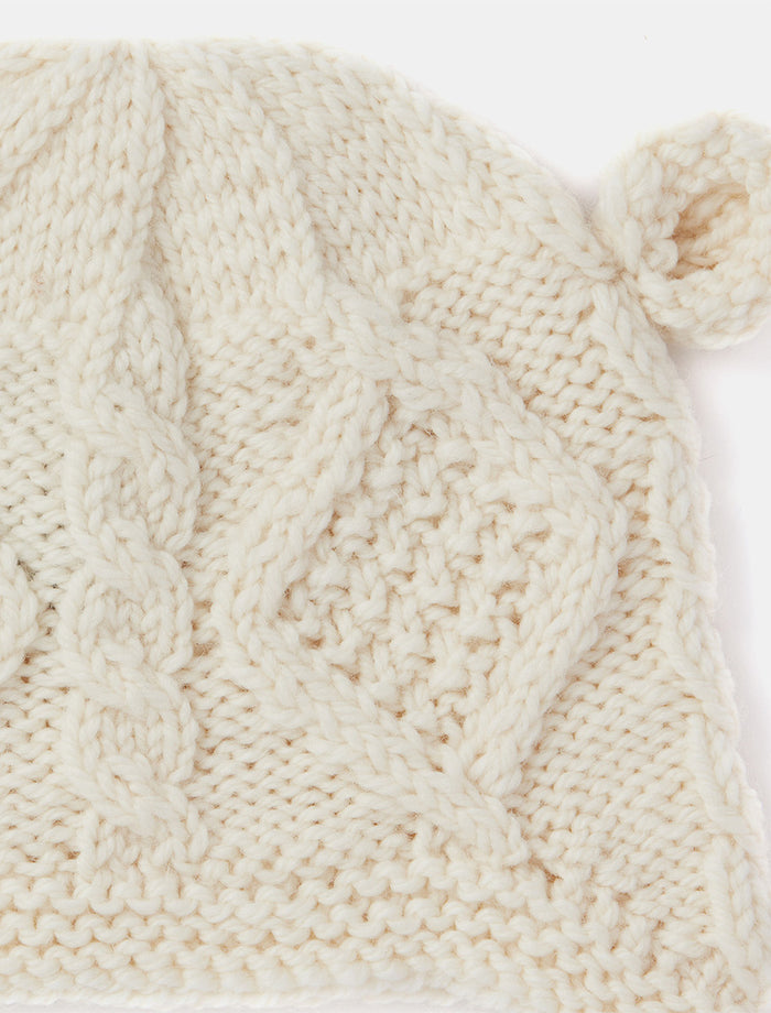 Children's Aran Hat with Ears - White #color-white