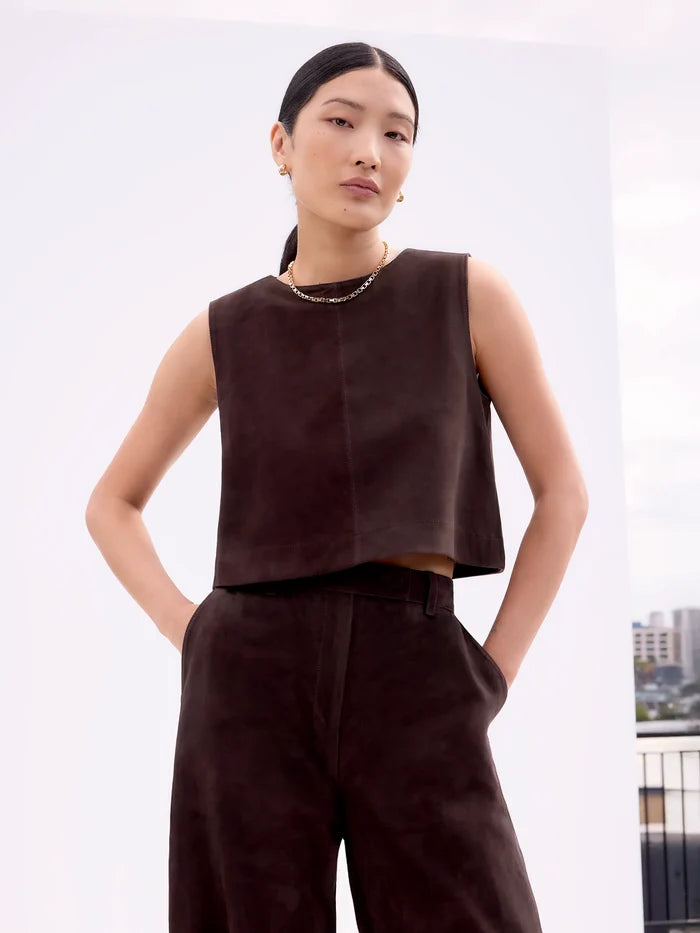 Chocolate Brown Suede Shell Top