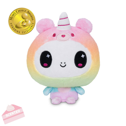 Cloudheads: 5" Cake-Scented Unicorn (Sugar) with a Mom's Choice Awards badge and cake-scented badge