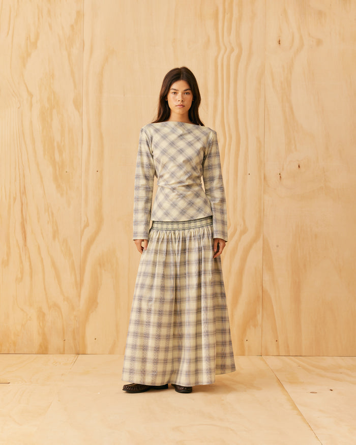 CORA TOP SAGE TARTAN
