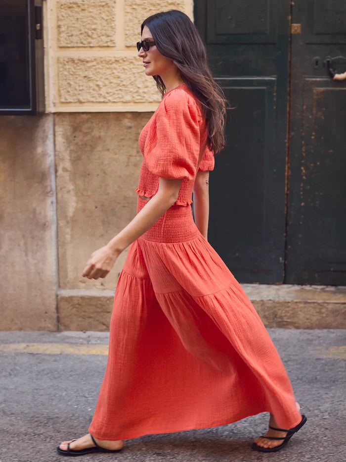 Coral Cheesecloth Shirred Top