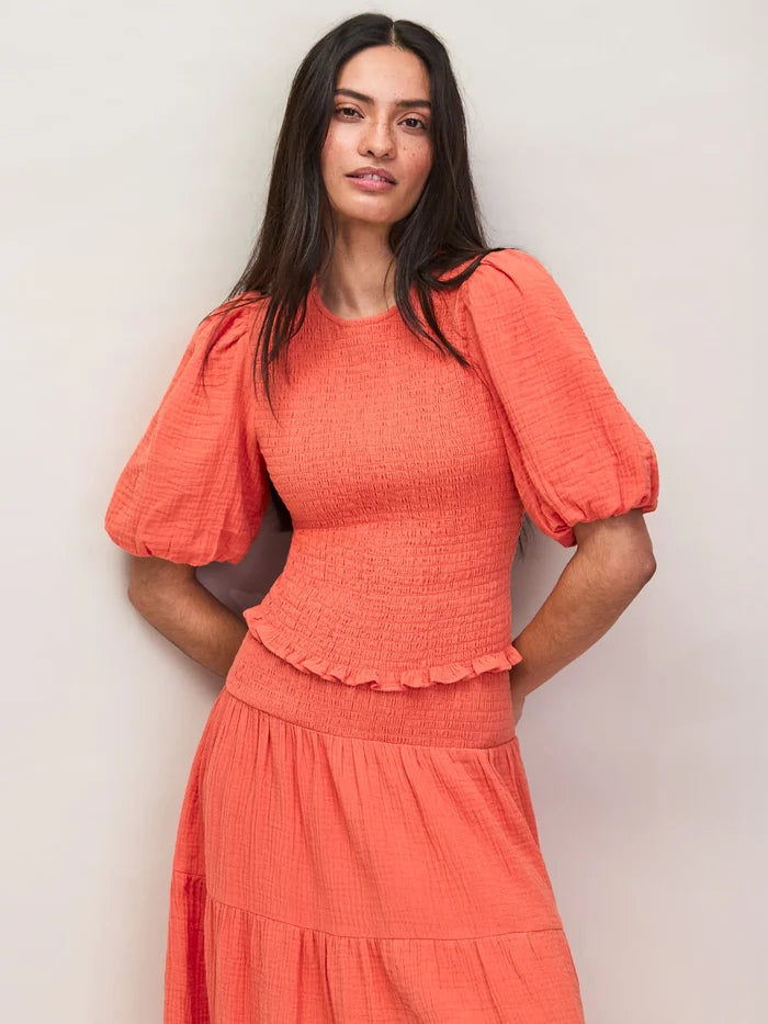 Coral Cheesecloth Shirred Top Co-ord resort wear