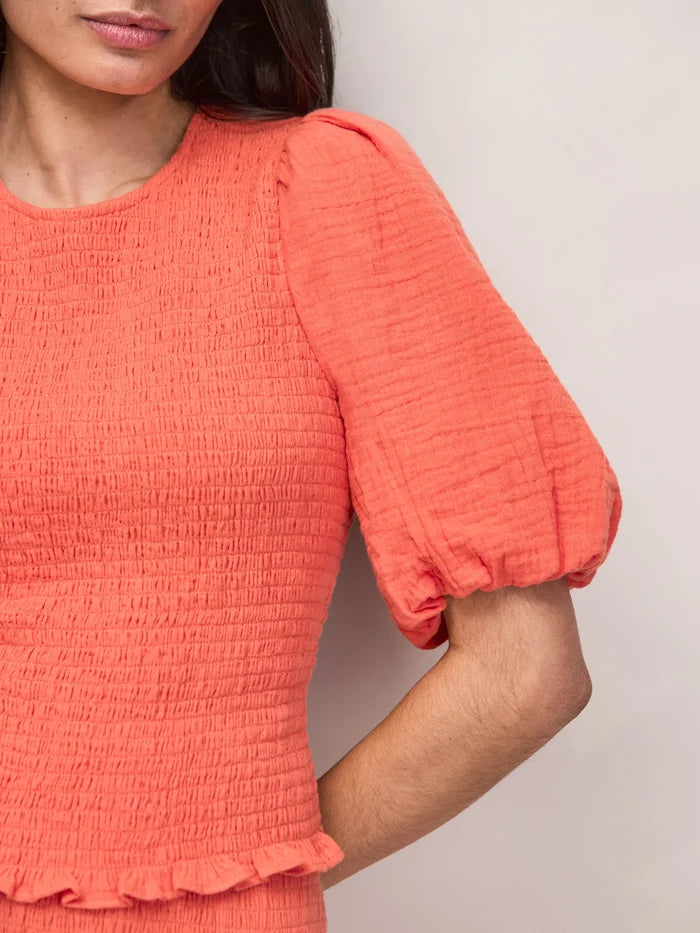 Coral Cheesecloth Shirred Top Co-ord resort wear